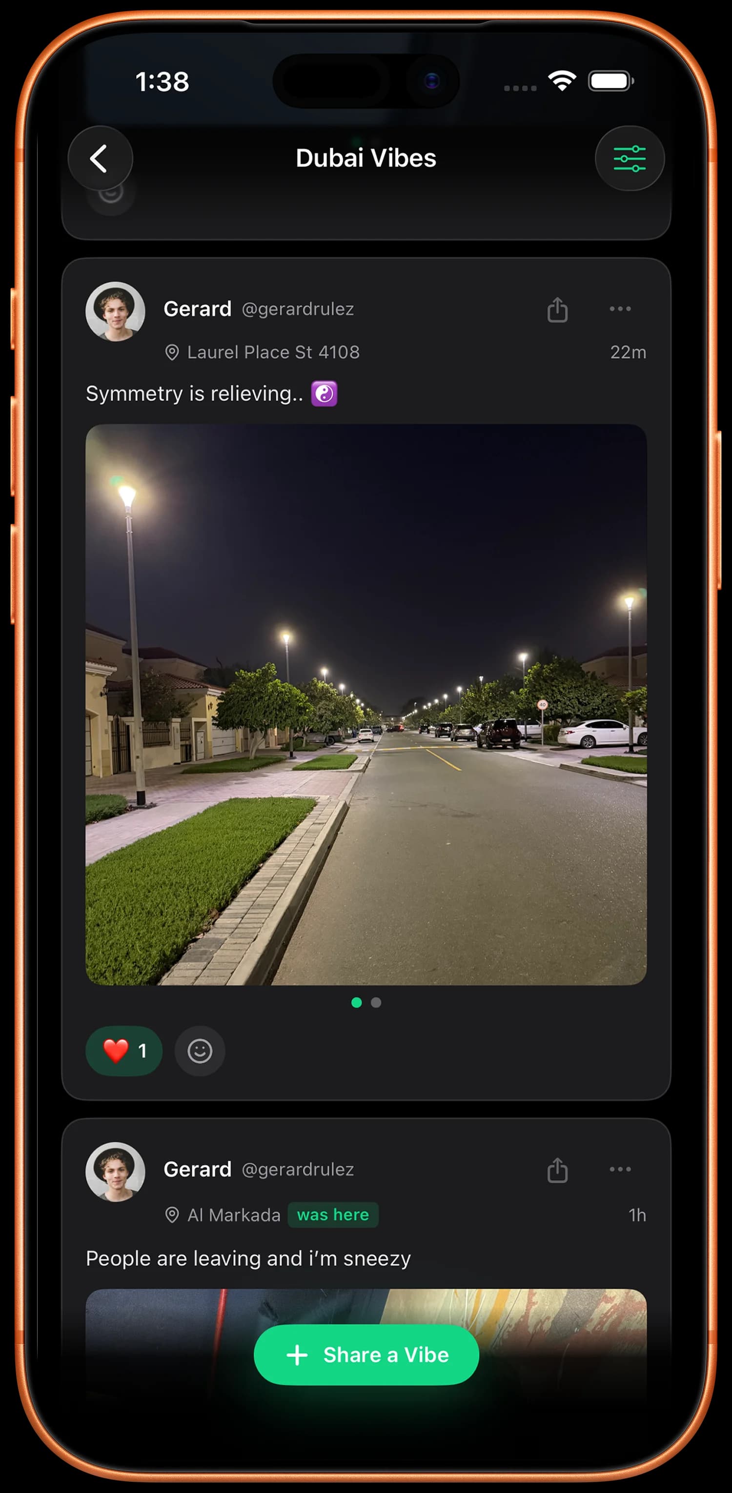 mapdap pulse feed showing nearby vibes from real people